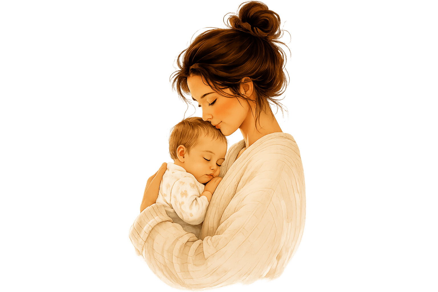 A mother tenderly cradling her sleeping baby