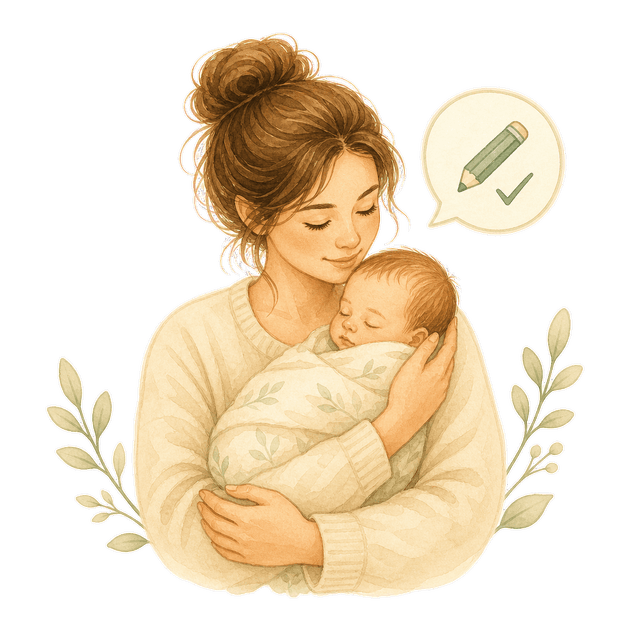 Watercolor parent holding a newborn